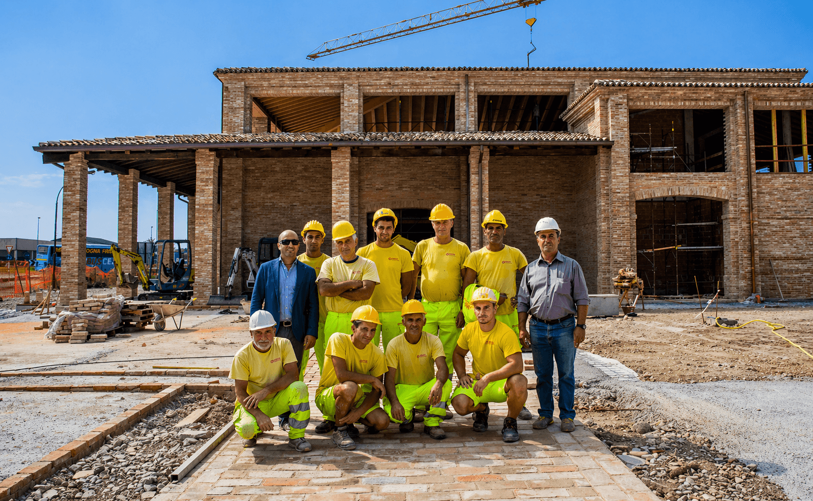La squadra New House davanti a un cantiere